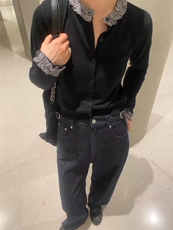 2025年秋季新款百搭女士布艺小方格花边领开衫,女装针织衫/毛衣,雪真羊绒高端店, 2025年秋季新款百搭女士布艺小方格花边领开衫,女装针织衫/毛衣,雪真羊绒高端店,