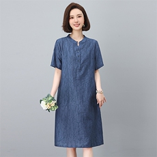 高端天丝短袖连衣裙女2025夏季新款洋气妈妈时尚大码宽松遮肚裙子，女装连衣裙，鑫鑫格