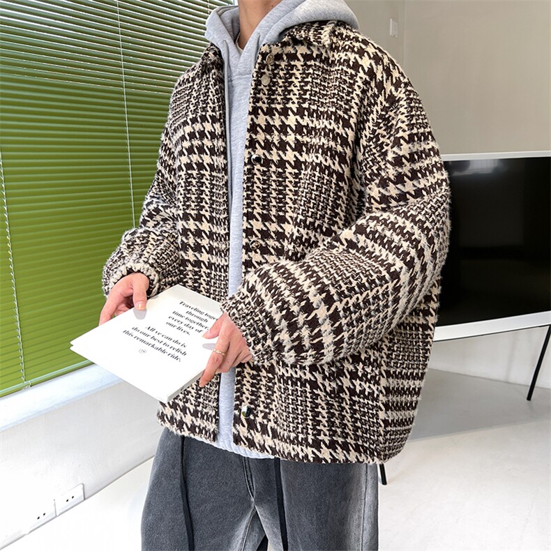 港风宽松男风衣外套韩版潮休闲格子男夹克 A071-1011-P85图片