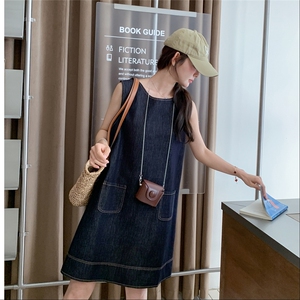 复古无袖牛仔连衣裙女2025夏季新款韩系小个子宽松减龄气质背心裙图片