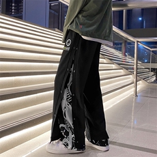 假两件排扣裤子男春秋季潮流美式高街设计感大码宽松直筒休闲长裤，男装休闲裤，电商A022