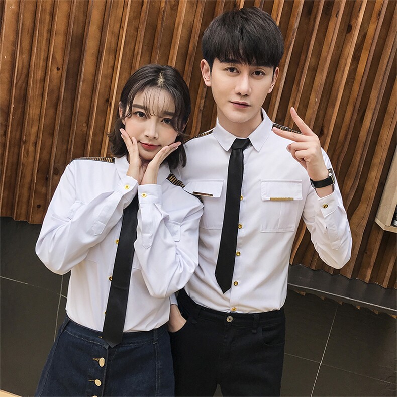 QC090*2021新亮片肩章长袖衬衫夜店酒吧空少情侣长袖衬衣大码,男装衬衫,星座717A