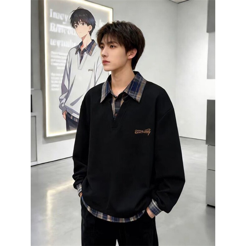 假两件衬衫领卫衣男潮牌翻领T恤痞帅宽松半袖休闲polo衫LW399-P40，男装T恤，星座1008