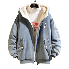 NM53239-P140牛仔外套男大码加厚加绒衣男羊羔毛服男砖墙，男装棉衣，电商A040A