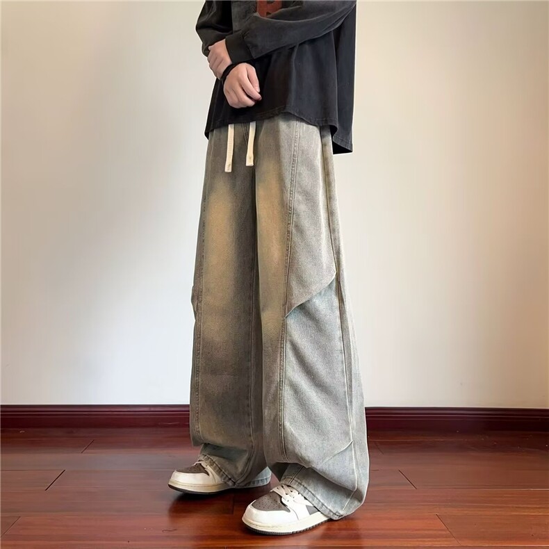 1506/QN610/P50斜切弯刀工装牛仔裤男士秋冬季美式阔腿裤子图片