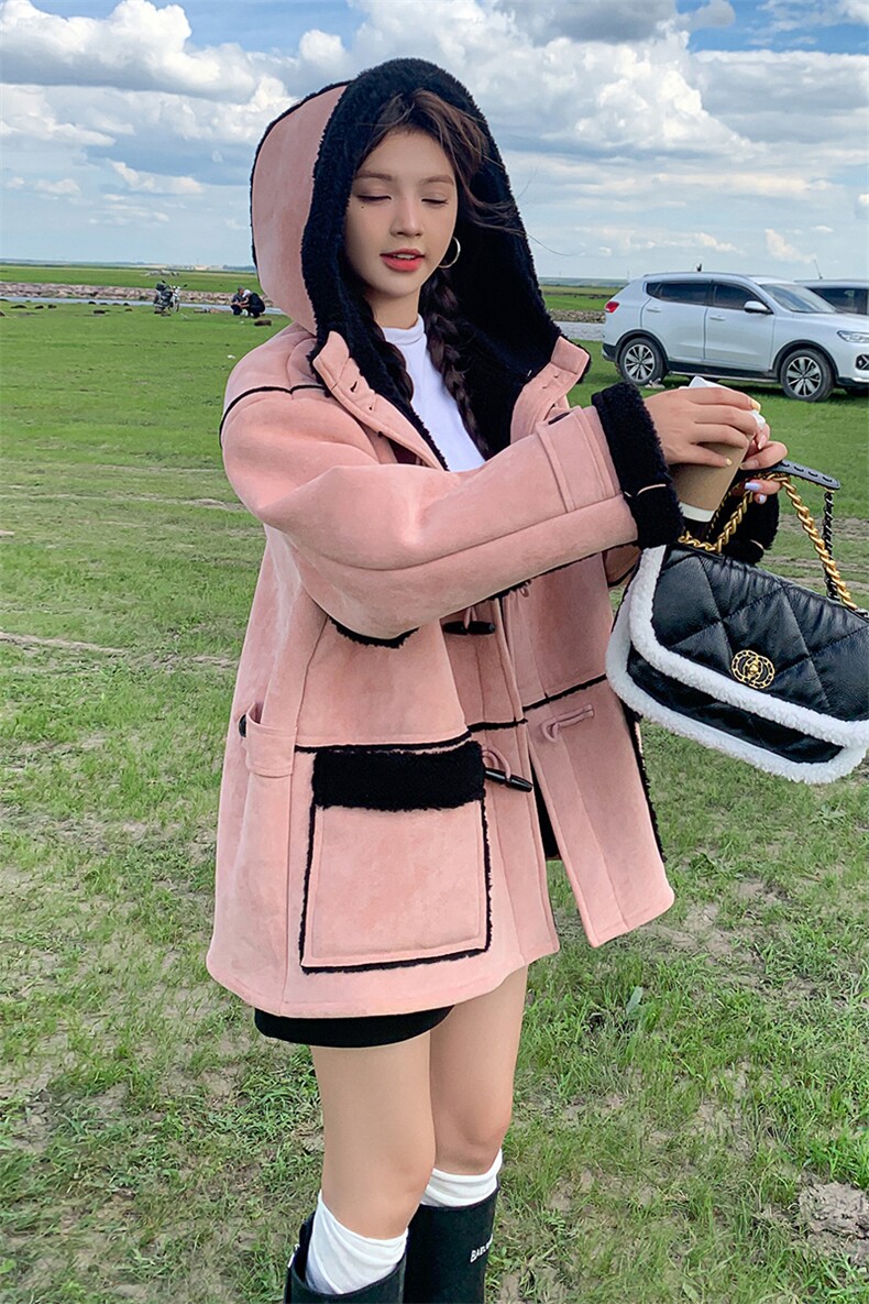 【新款】粉色皮毛一体羊羔毛外套886-P190-K289,女装棉衣/棉服,2C305