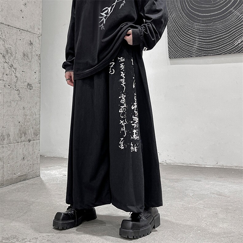 春夏季日系复古山本耀司不规则无性别书法裤男女宽松八分裤大码,男装休闲裤,星座909