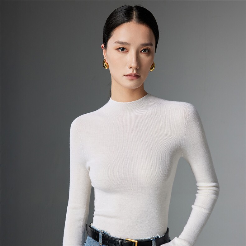 2025舒适百搭简约半高领长袖针织衫,针织衫/毛衣,玛卡隆羊绒