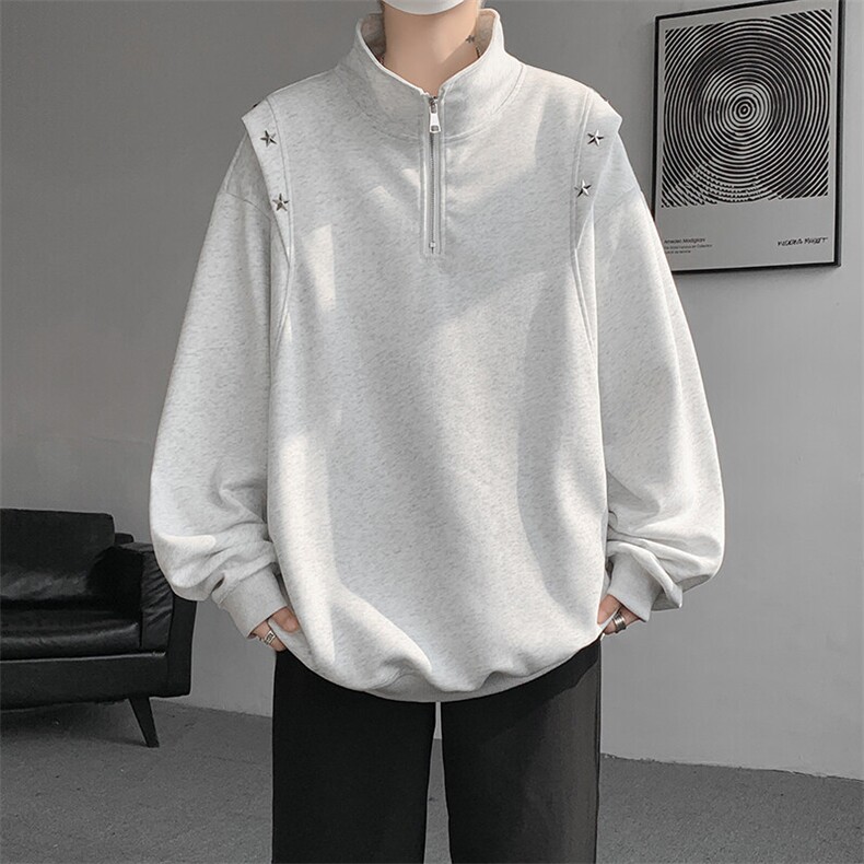 8XL-M星星铆钉半拉链卫衣大码重磅痞帅高街小众立领外套WY5109P58,男装卫衣,电商B238