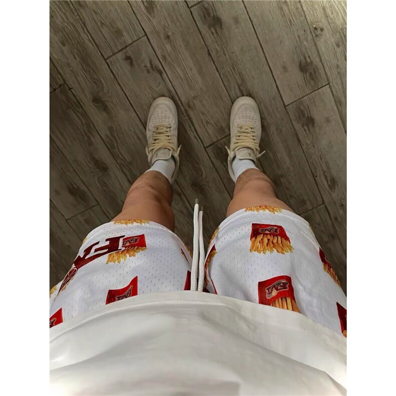 美式薯条印花篮球训练四分裤男潮牌夏季运动休闲沙滩速干短裤,男装牛仔裤,星座506A