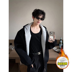 480G重磅加绒硬挺boxy 男女秋冬美式高街双层双面卫衣开衫厚外套图片