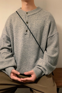 特批P45无差价秋冬新款慵懒风亨利领针织衫男韩版高级感毛衣MY109图片