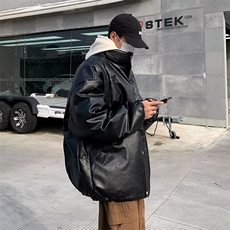 美式高街pu皮棉服男冬季痞帅宽松面包服外套潮牌设计感棉衣，男装棉衣，星座716-2