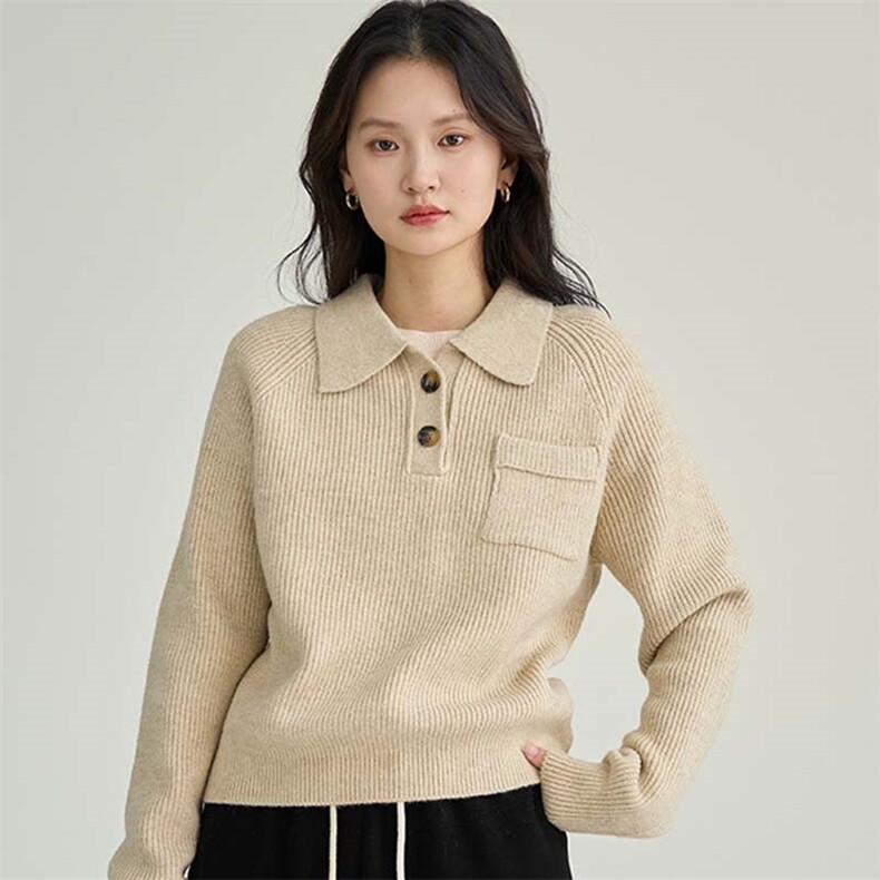 羊毛衫女2024早秋新款翻领针织慵懒打底衫洋气毛衣,女装羊毛衫,泰沅羊绒