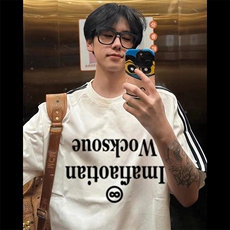 夏季美式高街重磅纯棉三条杠织带撞色男女短袖T恤STG233特P25，男装T恤，电商A486