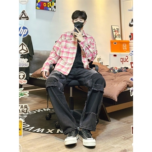 B221 美式ins高街暗黑小众撞色破洞直筒牛仔裤 LK23109-P65 控88图片