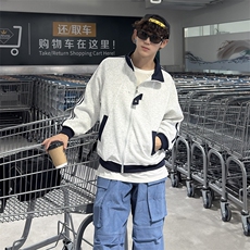 抖音得物品质秋冬美式高街重磅结构拼接织带翻领卫衣夹克外套W113，男装夹克，电商A486