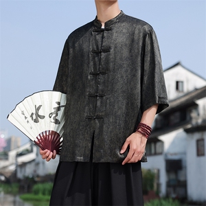 2025夏季新款风大码七分袖衬衫男士立领盘扣上衣CS2461-P60图片