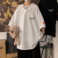 LD54244-P45NASA连帽短袖t恤男大码胖子带帽五分袖中袖，男装T恤，电商A040