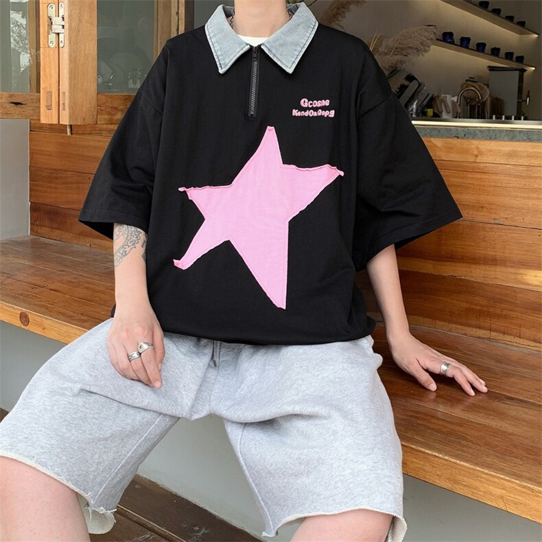男短袖衬衫领翻领polo衫男商务休闲冰丝百搭T恤男牛仔领PO,男装T恤,星座218-1（原230）