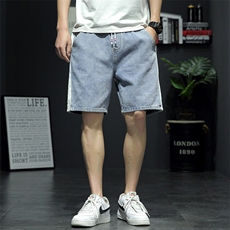 2021夏季新日系大码男新灰墙撞色拼接字母印花牛仔短裤ND5198-P45，男装牛仔裤，电商A001