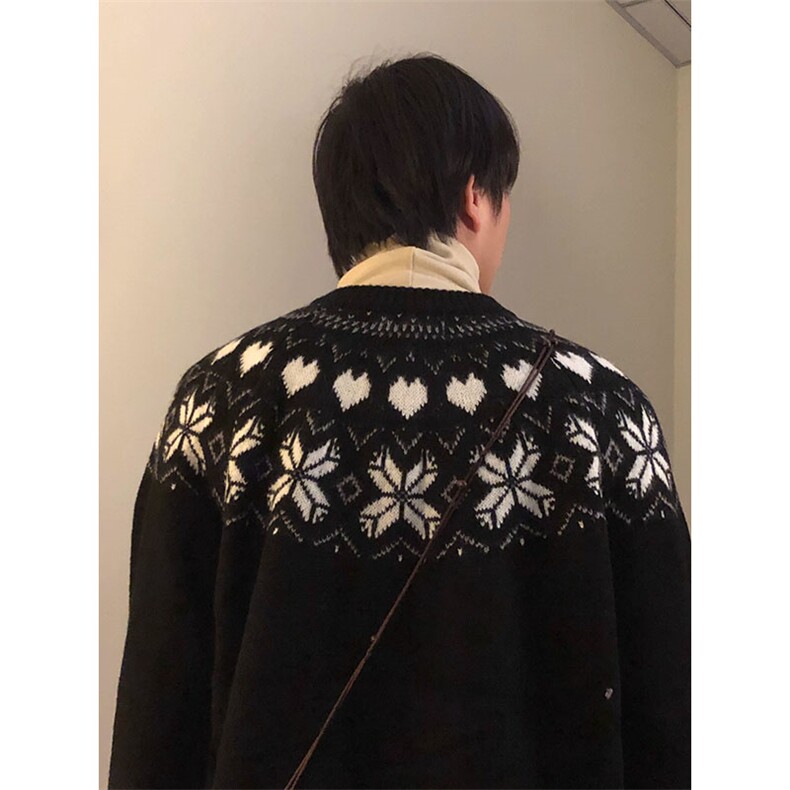 重磅秋冬装北极绒开衫毛衣美式复古休闲圣诞慵懒风提花针织衫外套,男装针织衫/毛衣,电商A486