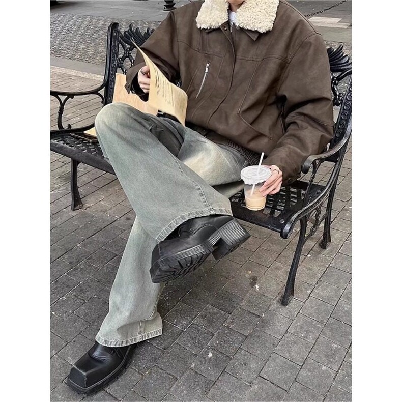 【有货】PU皮翻领棉衣羊羔毛皮毛一体夹克加厚外套MY162特P102,男装夹克,星座908-1