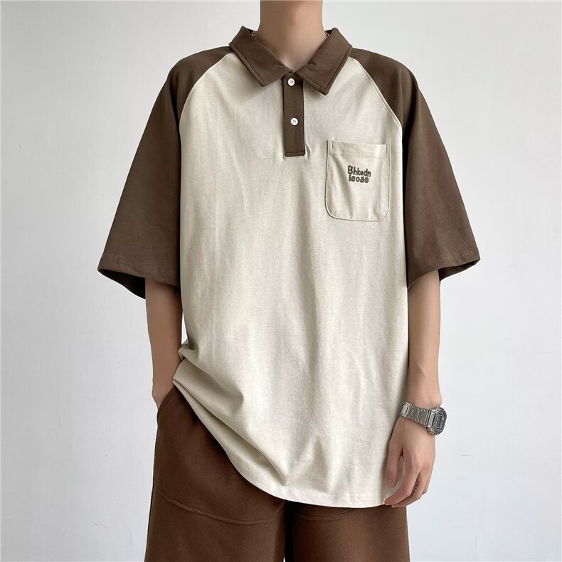 华夫格POLO衫男夏季小众设计感撞色上衣宽松休闲潮牌，男装Polo衫，星座716-2