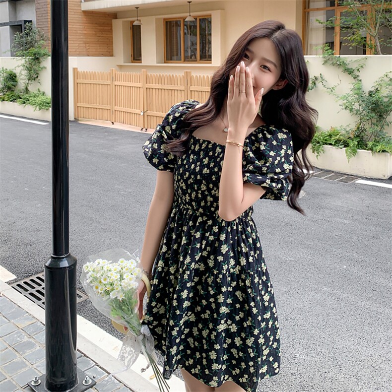夏季新款方领碎花短款连衣裙B190-82376-P100-K148,女装连衣裙,辉之琳