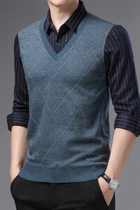 男士长袖t恤假两件卫衣春秋季新款2022韩版中年男装衬衫领上衣图片