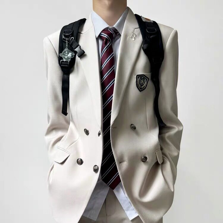 木村叔日系原创设计深灰色西装男生院风双排扣戗驳领西服，男装西服套装，星座506A