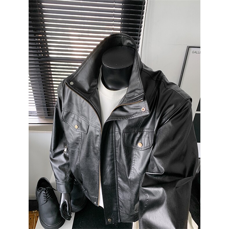 秋季新款机车PU皮立领飞行员大码短款夹克外套男J5275-特P78控138，男装夹克，电商A001
