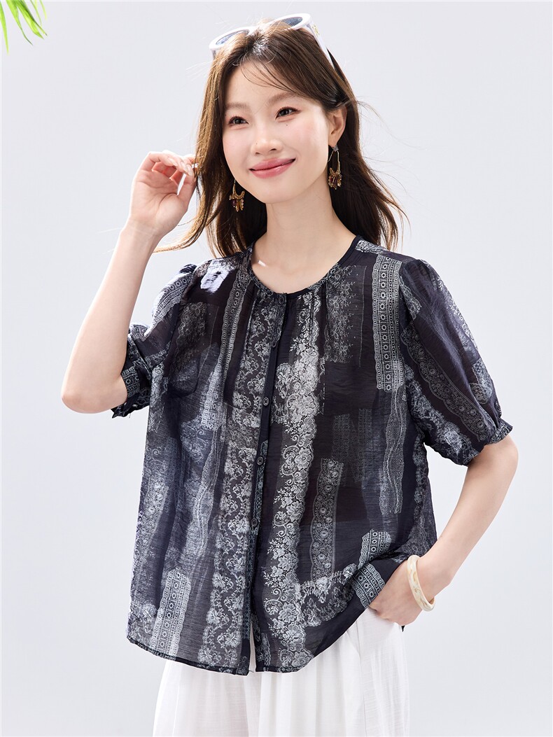 现货2026夏装新款透气亲肤凉爽女士花衬衣,女装衬衫,木子恋