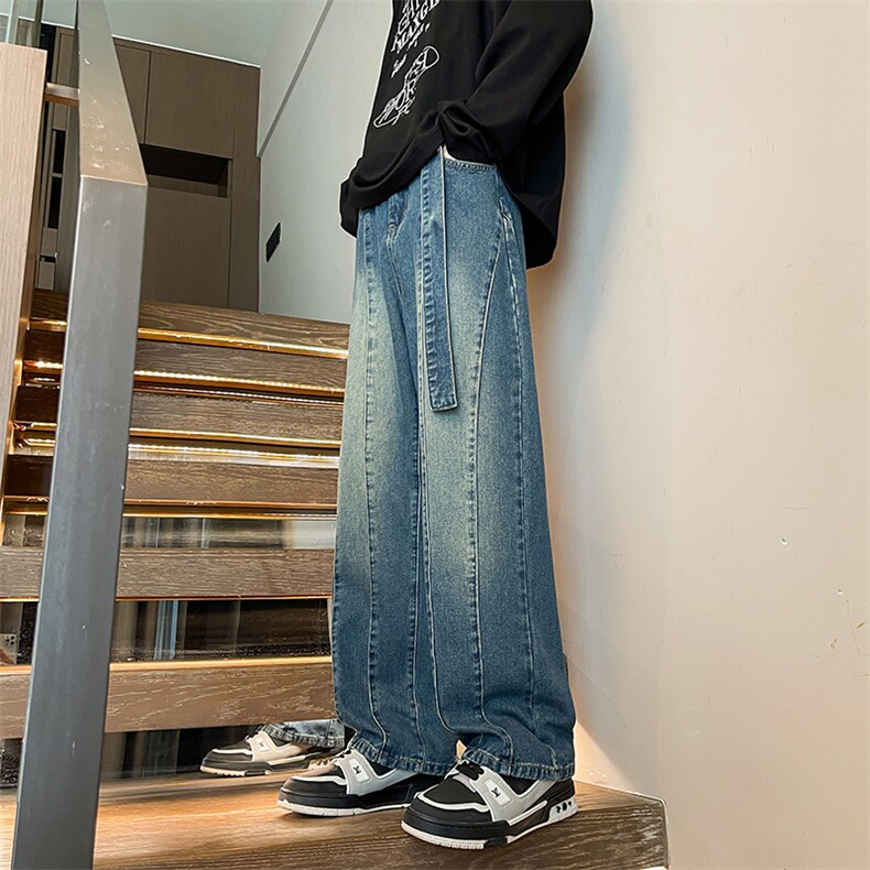 8XL-M牛仔裤秋季加肥加大码痞帅美式高街宽松直筒长裤NZ9007/P65,男装牛仔裤,电商B238