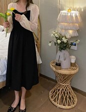 前襟珍珠压花连衣裙，女装连衣裙，DIDI&KOKO(3F)