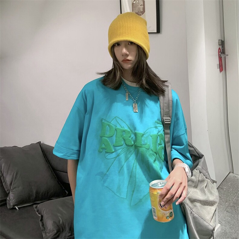 美式蝴蝶结情侣款设计感上衣夏季发泡印短袖T恤男A071-9003-P30,男装T恤,电商A071