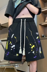 美式高街涂鸦短裤男夏季潮牌外穿青少年运动半截裤大码休闲五分裤，男装牛仔裤，电商A022