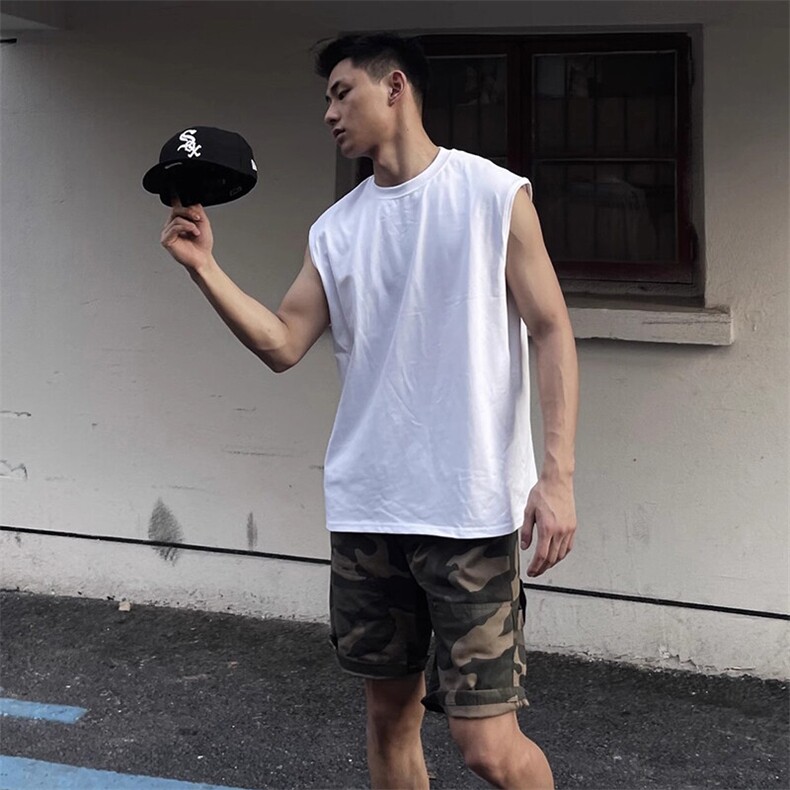抖音得物高品质二开冰感爽滑280克双纱纯棉纯色坎肩无袖T恤背心,男装T恤,电商A486-1