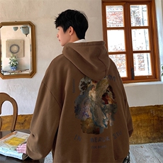 CT1029-TP55控价78连帽卫衣2023油画印花港风宽松情侣套头外套，男装卫衣，电商A102-1