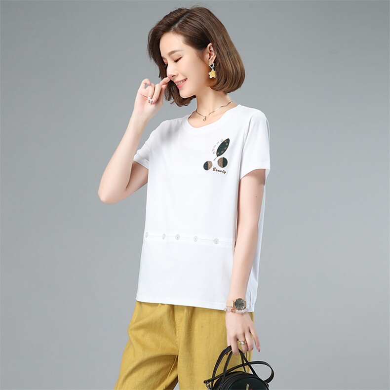 2021年夏季时尚气质百搭圆领T恤韩版套头优雅直筒,女装T恤,小林双子