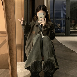A408-P100 鹿皮绒翻领棒球服宽松春秋款潮牌重磅美式夹克外套图片
