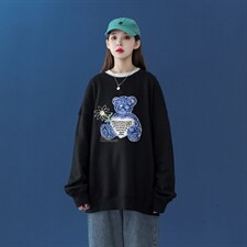 中性风2026秋季新款设计感小熊腰果花印花圆领卫衣W175P30控48，男装卫衣，A247A