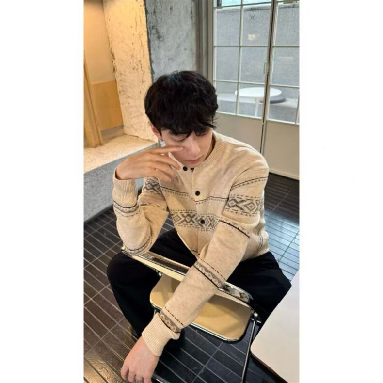 现货~双色费尔岛学院风氛围感提花开衫毛衣外套MY2598批70,男装针织衫/毛衣,星座1411A-6