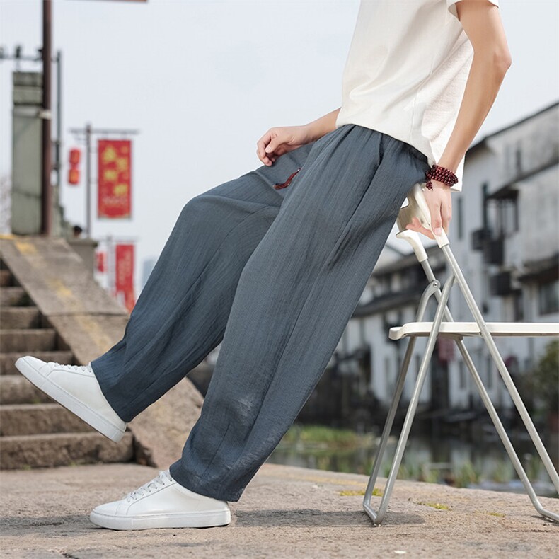 春夏新款帅气阔腿直筒裤风棉麻休闲裤男K2506-P70,男装休闲裤,电商A008