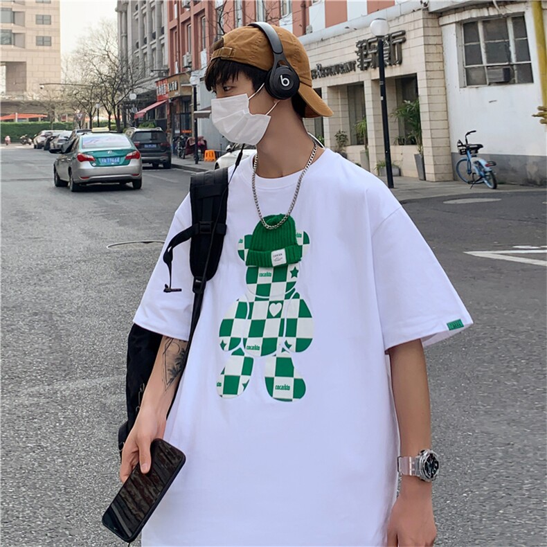 设计感小众小熊短袖t恤男新款情侣上衣潮牌ins宽松体恤T0587-P25,男装T恤,星座308B-1