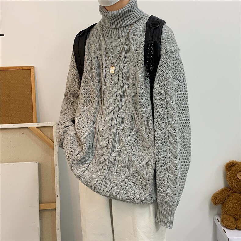情侣款复古麻花高领毛衣宽松针织衫男女MY25P70控88,男装针织衫/毛衣,电商D325