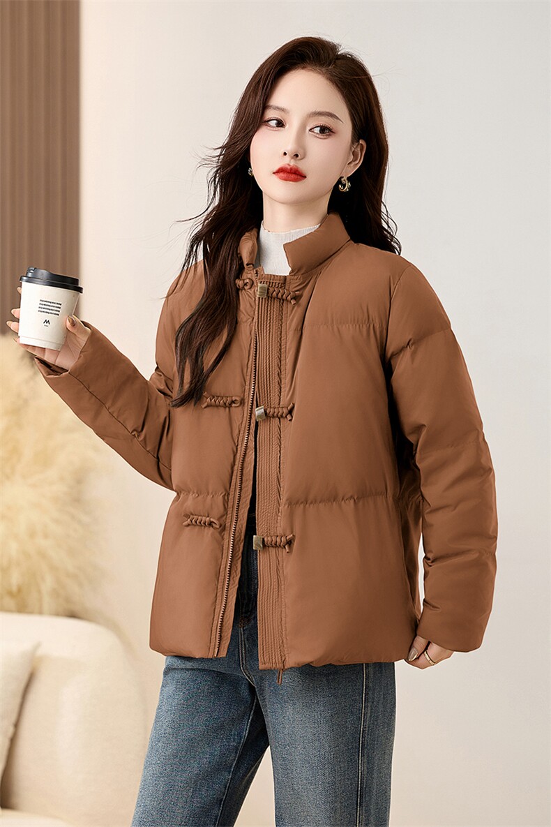 民族风羽绒服女冬季2024新款时尚极简纯色保暖复古中式盘扣大外套,女装羽绒服,衣之秀