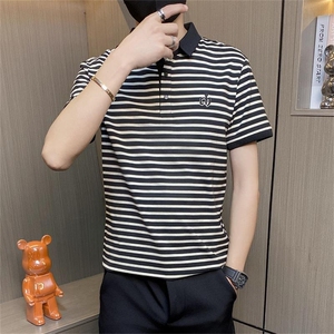 PL042-特P40男士短袖T恤夏季薄款商务潮流帅气带翻领条纹Polo衫
