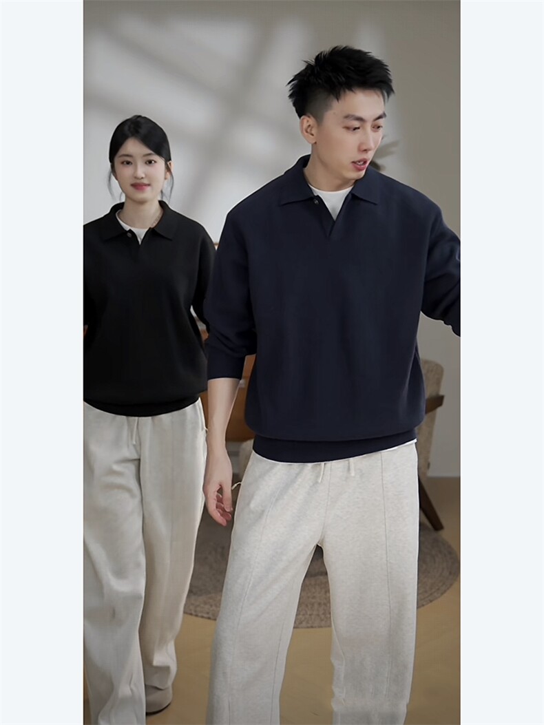 抖音一浩翻领polo长袖毛衣纯色一粒扣针织衫1446-P75,男装针织衫/毛衣,星座1012-1