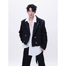 有货。满天星小西服男设计痞帅发型师垫肩西装潮W6922-P65，男装西服套装，星座412-3